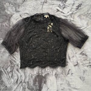 Black Lace Top with Sheer Sleeves (zipper in the back)